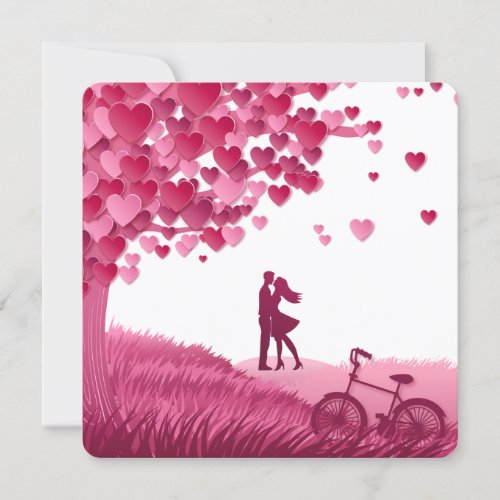 Happy Valentines Day Couple Under A Heart Tree Holiday Card