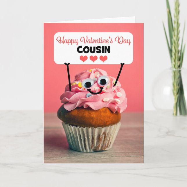 Happy Valentines Day Cousin Cute Cupcake Holiday Card (Front)