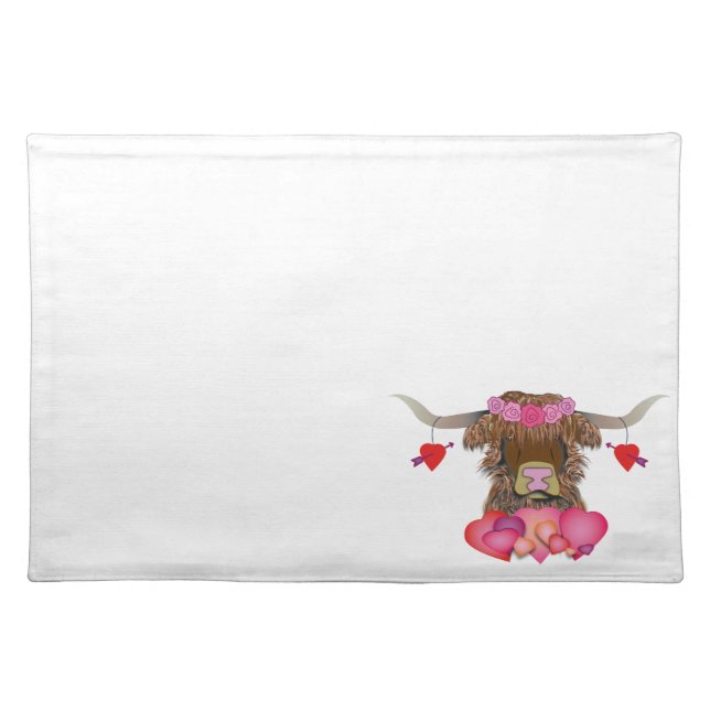 Happy Valentines Day Cow Cloth Placemat (Front)