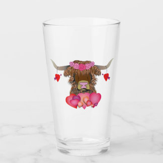 Happy Valentines Day Cow Glass