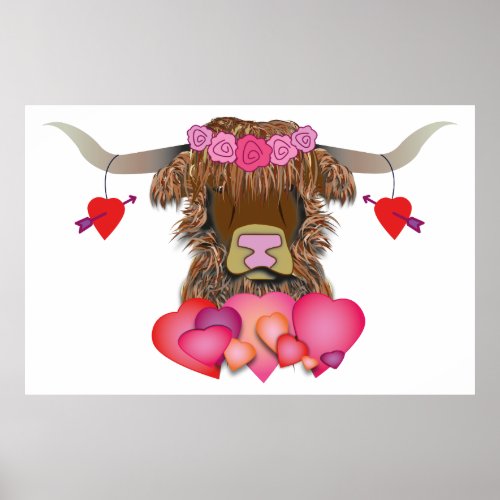 Happy Valentines Day Cow Poster