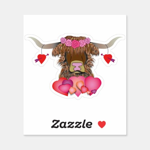 Happy Valentines Day Cow Sticker