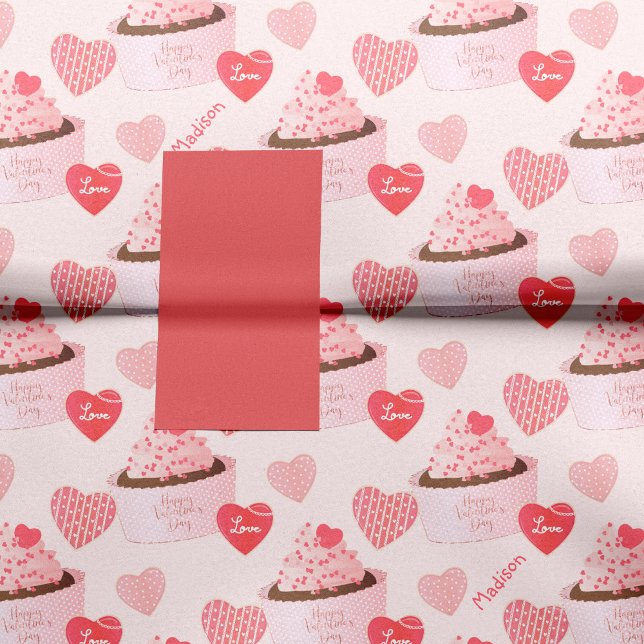 Happy Valentine's Day Cupcake and Hearts Pattern Tissue Paper (Creator Uploaded)
