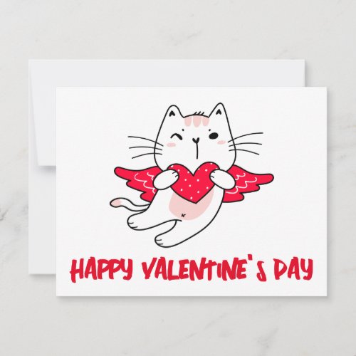 Happy Valentines Day  Cupid Cat Note Card