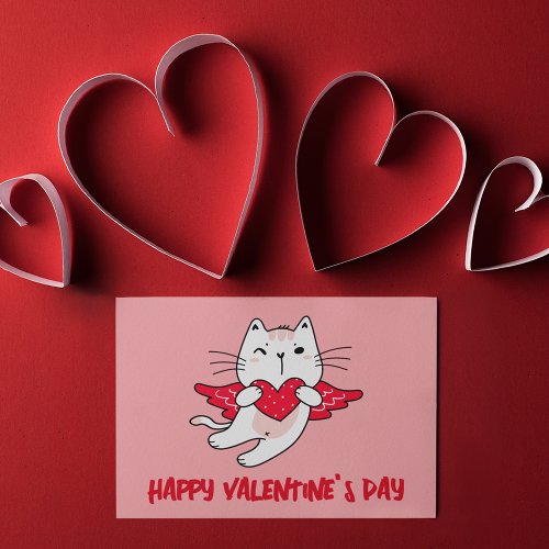 Happy Valentines Day  Cupid Cat Note Card