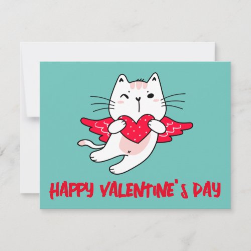 Happy Valentines Day  Cupid Cat Note Card