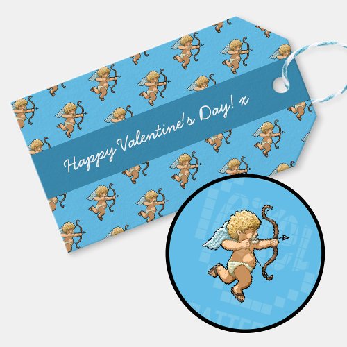 Happy Valentines Day Cupid Romantic Pixel Pattern Gift Tags