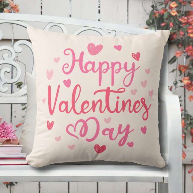 Happy Valentine's Day Custom Color Throw Pillow (Creator Uploaded)
