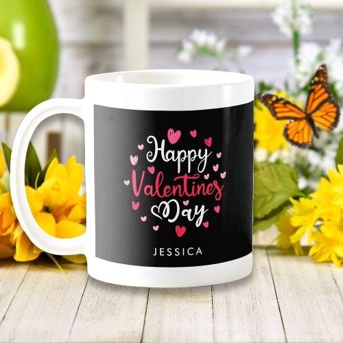 Happy Valentines Day Custom Name Love Hearts Coffee Mug
