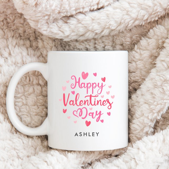 Happy Valentine's Day Custom Name Love Hearts Coffee Mug (Creator Uploaded)