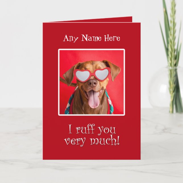 Happy Valentine's Day Custom Name Pit Bull Dog Holiday Card (Front)