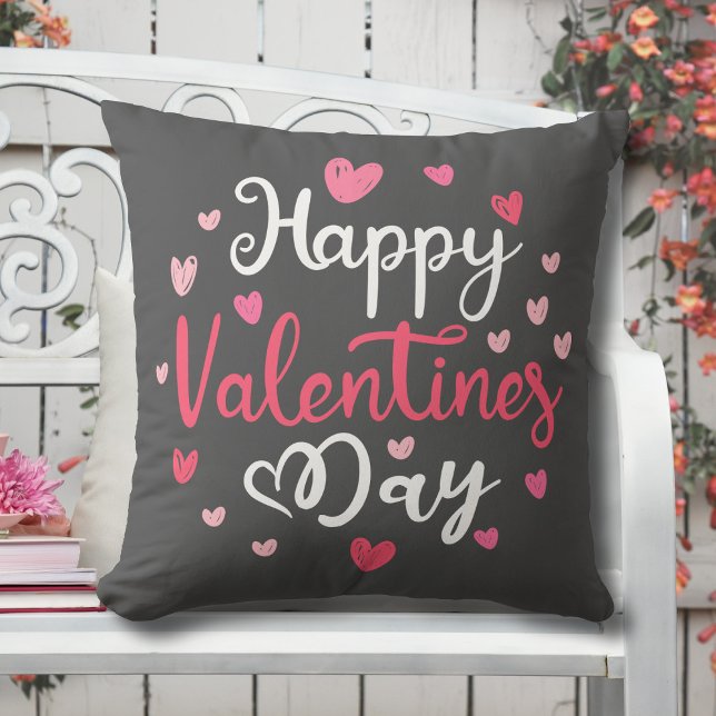 Happy Valentine's Day Custom Names Color Throw Pillow (Creator Uploaded)