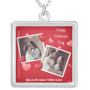Happy Valentine's Day Custom Photo and Text Silver Plated Necklace