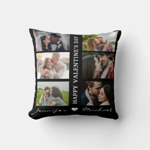 Happy Valentine's Day Custom Photo collage & Name Throw Pillow