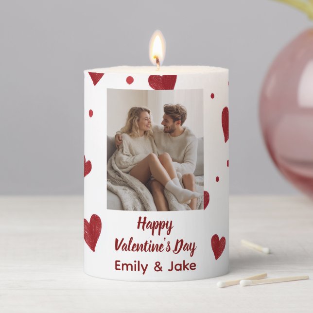 Happy Valentine's Day Custom Photo Pillar Candle (In Situ)