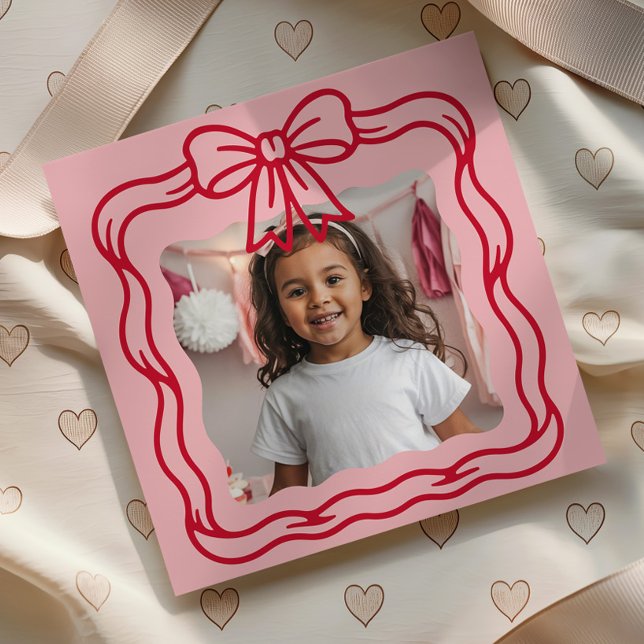 Happy Valentine's Day Custom Photograph Wavy Bow Note Card (Creator Uploaded)