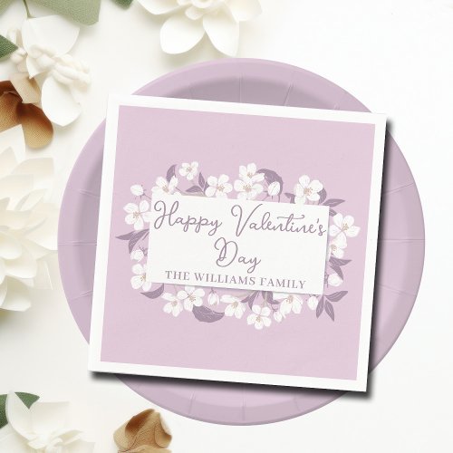 Happy Valentines Day Custom Pink Floral Party Napkins