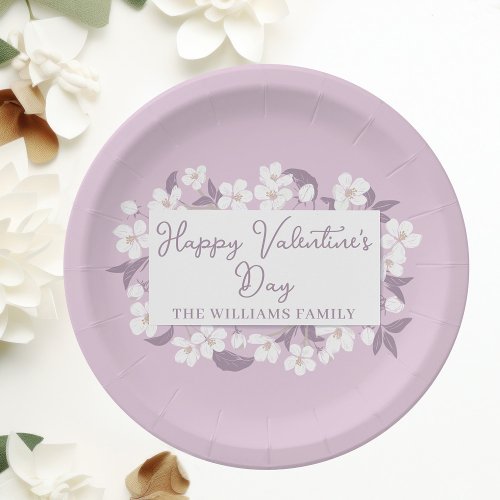 Happy Valentines Day Custom Pink Floral Party Paper Plates