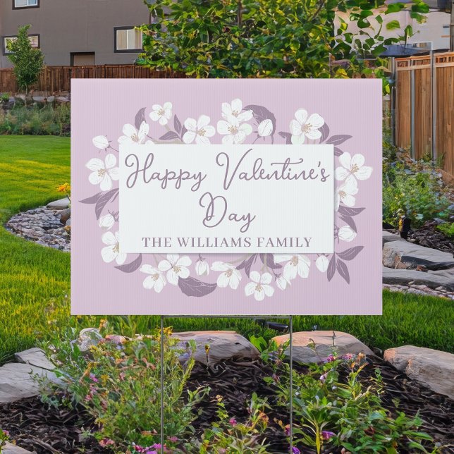 Happy Valentine's Day Custom Pink Floral Yard Sign (Creator Uploaded)
