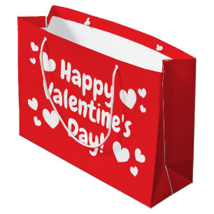 Happy Valentine's Day custom red and white heart Large Gift Bag