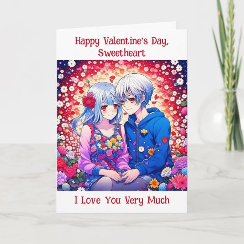 Happy Valentines Day  Cute Anime Couple Card