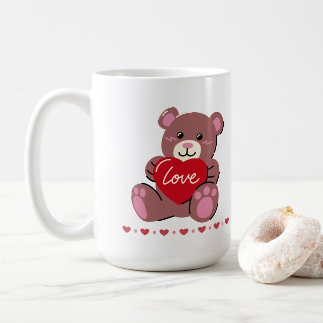Happy Valentine's Day Cute Bear Coffee Mug (With Donut)