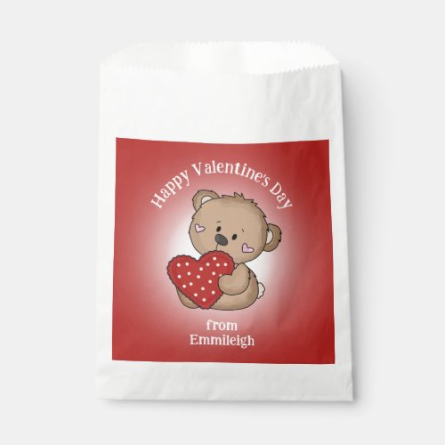 Happy Valentines Day Cute Bear Heart Gift Bag Name