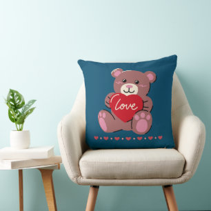 Happy Valentine's Day Cute Bear Throw Pillow