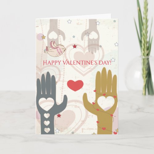 Happy Valentines Day Cute Bird Helping Hands Holiday Card