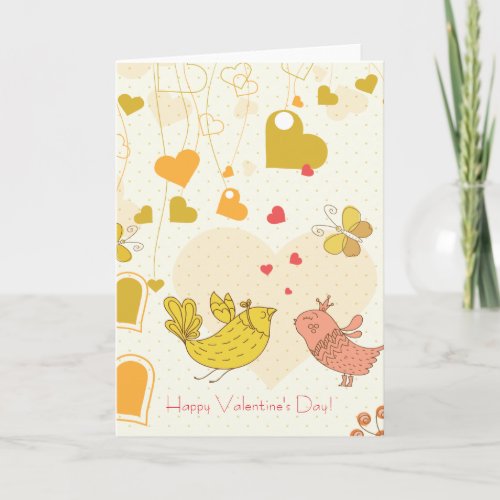 Happy Valentines Day Cute Birds Hearts Butterfly Holiday Card