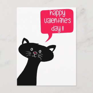 Happy Valentine's Day! Cute Black Cat Postcard