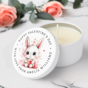 Happy Valentines day cute bunny holding heart Mini Candle Favors