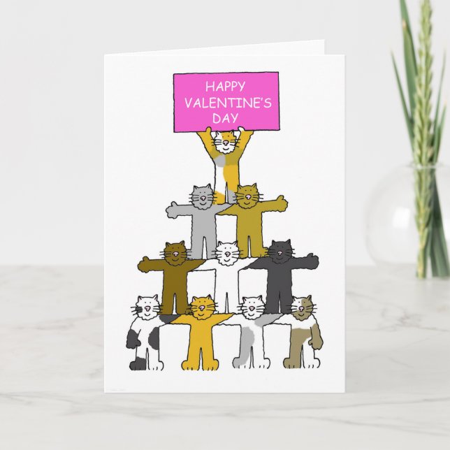 Happy Valentine's Day Cute Cartoon Cats Holiday Card (Front)