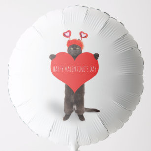 Happy Valentine's Day Cute Cat Holding Heart Humor Balloon