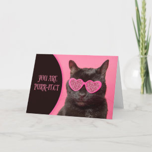 Happy Valentines Day Cute Cat in Glitter Glasses Holiday Card