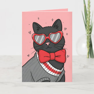Happy Valentines Day Cute Cat in Sweater Holiday Card