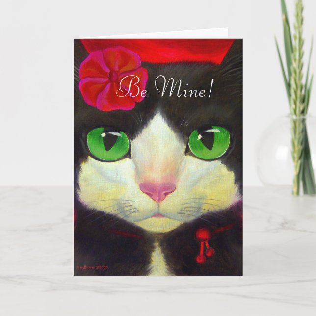 Happy Valentine's Day Cute Cat Tuxedo Funny Art Holiday Card (Front)