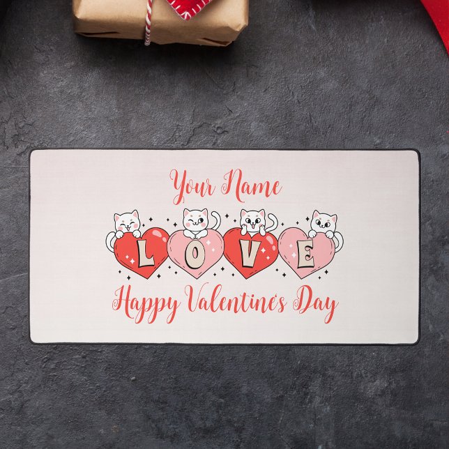 Happy Valentine's Day, Cute Cats With Hearts Desk Mat (Creator Uploaded)