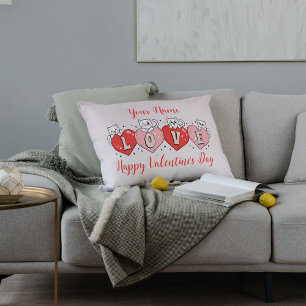 Happy Valentine's Day, Cute Cats With Hearts Lumbar Pillow