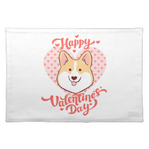Happy Valentines Day Cute Corgi Dog Cloth Placemat