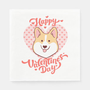 Happy Valentines Day Cute Corgi Dog Napkins