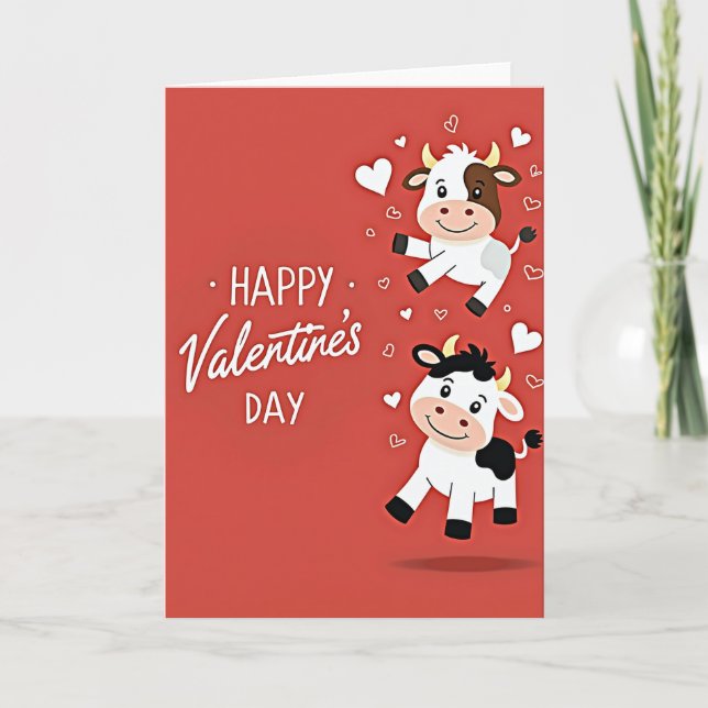 Happy Valentines Day Cute Cows Card (Front)