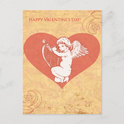 Happy Valentines Day Cute Cupid Cherub Heart Holiday Postcard