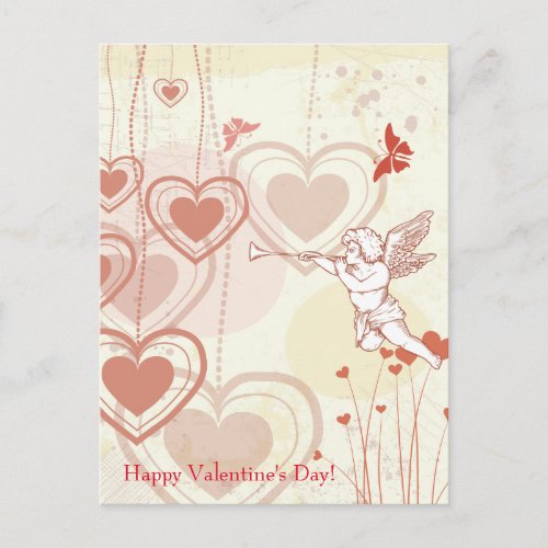 Happy Valentines Day Cute Cupid Hearts Butterfly Holiday Postcard