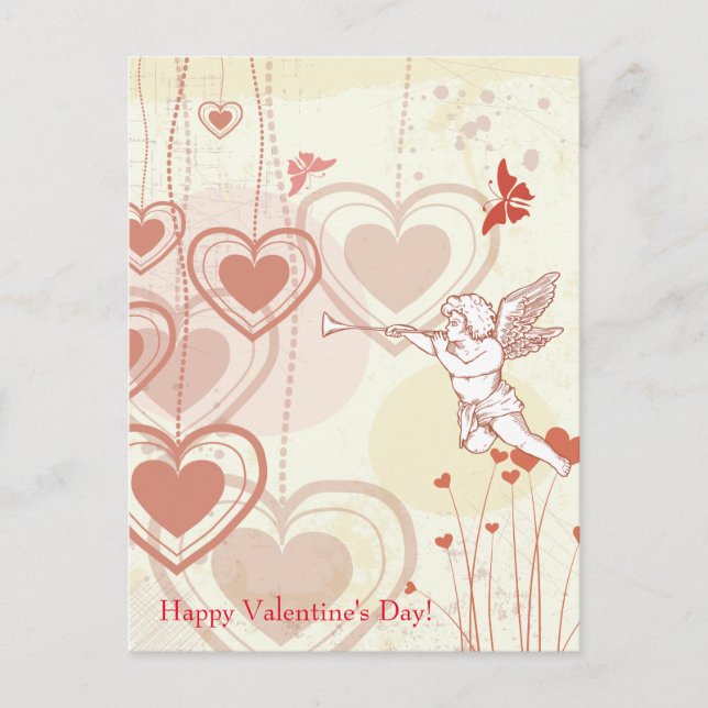 Happy Valentine's Day Cute Cupid Hearts Butterfly Holiday Postcard (Front)