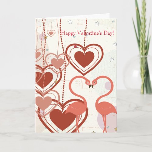 Happy Valentines Day Cute Flamingo Heart Streamer Holiday Card