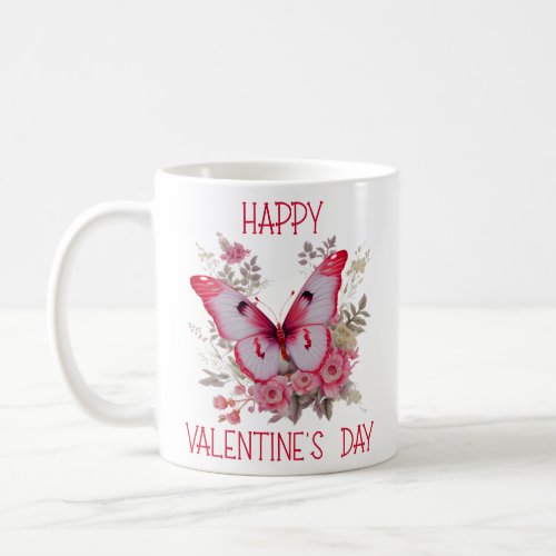 Happy Valentines Day Cute Floral Butterfly   Coffee Mug