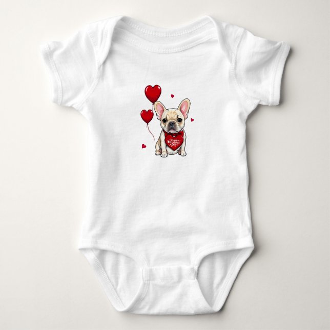 Happy Valentine's day! Cute french bulldog  Baby Bodysuit (Front)