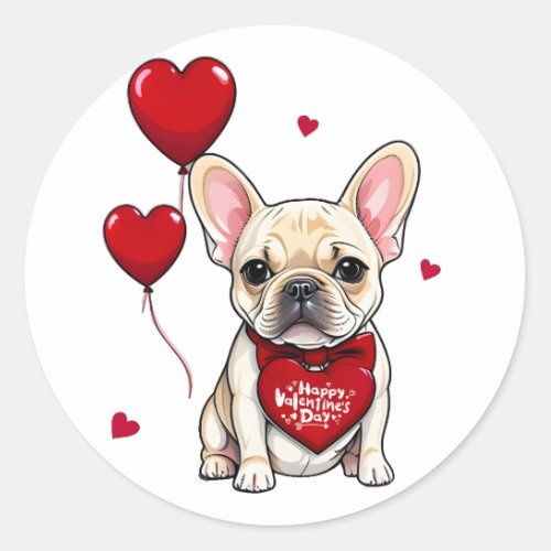Happy Valentines day Cute french bulldog  Classic Round Sticker