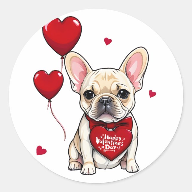 Happy Valentine's day! Cute french bulldog  Classic Round Sticker (Front)